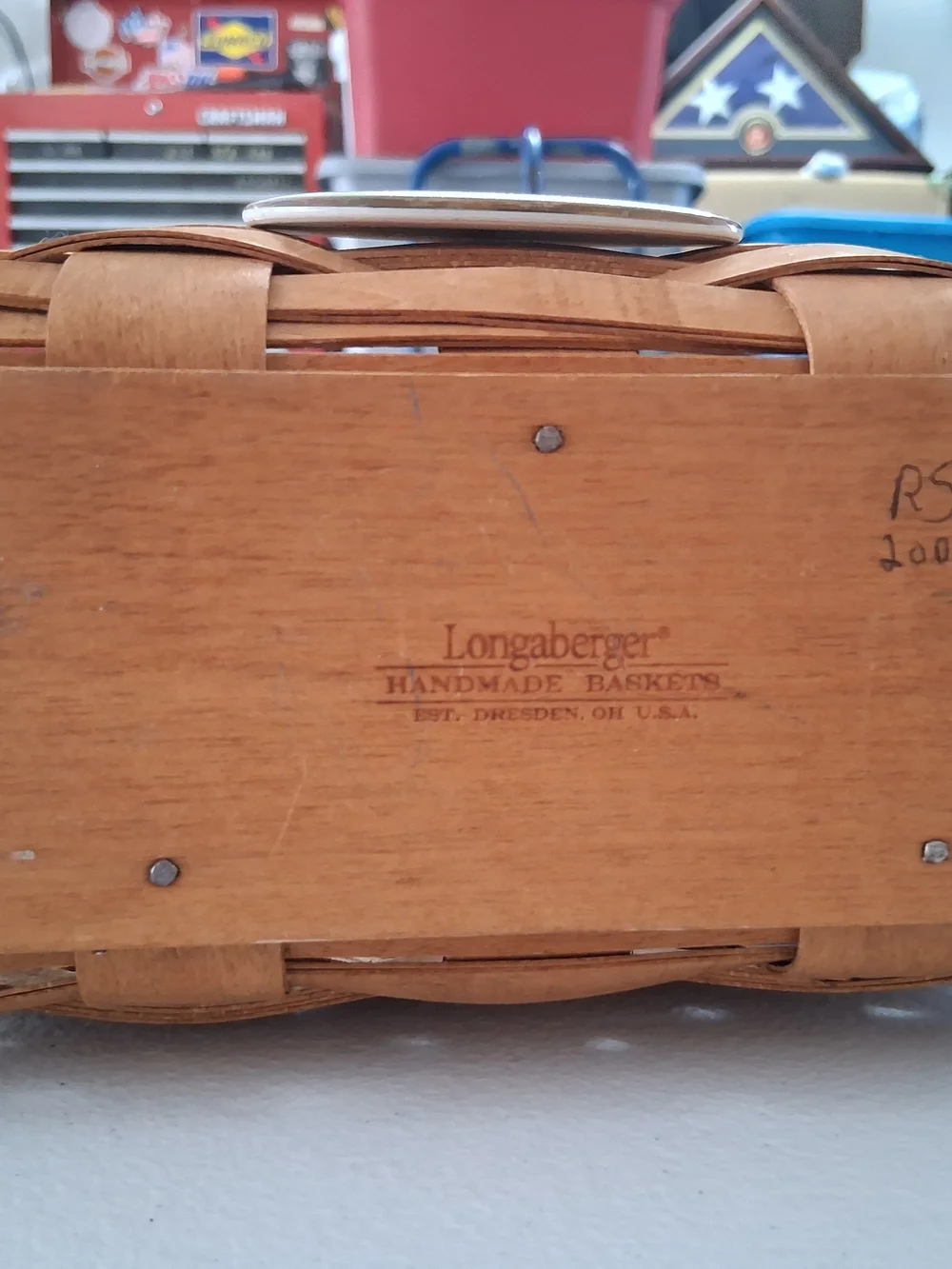 Longaberger 2006 Handwoven Basket,protector with Decorative Church Tie On